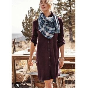 J. Jill Luxe Soft Fine-Wale Corduroy Shirt Dress in Spice Wine Burgundy XL‎